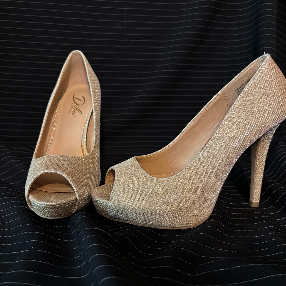 Diba Sparkling Gold Peep Toe Heels
